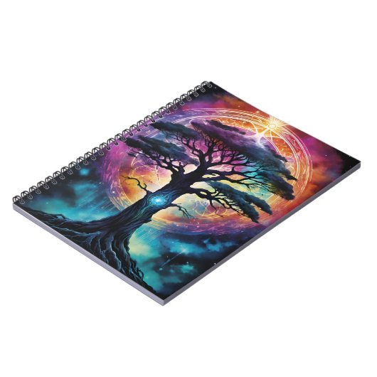 Helles Regenbogen-Yggdrasil-Baum Farbenfroh Notizblock (Linke Seite)