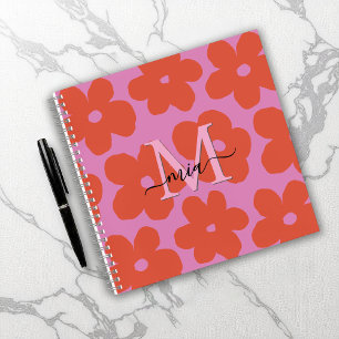 Helles Retro-Blumen-Monogramm-Notizbuch Notizblock