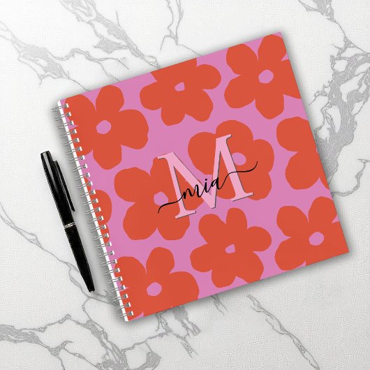Helles Retro-Blumen-Monogramm-Notizbuch Notizblock
