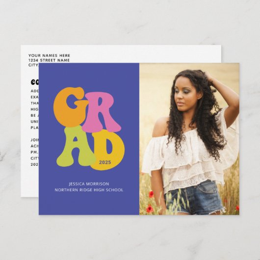 Helles Retro Design 2025 Foto Abschluss Postkarte (Vorne/Hinten)