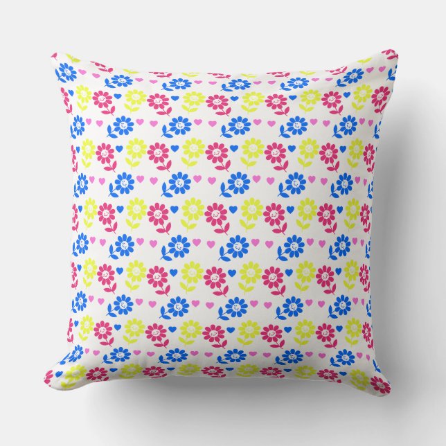 Helles Retro Floral Muster mit Herz Kissen (Vorderseite)
