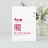 Helles Retro Hot Pink QR Code Monogram Wedding RSVP Karte (Stehend Vorderseite)