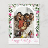 Helles Rosa Botanisches Arch Happy Holidays Foto Postkarte (Vorderseite)
