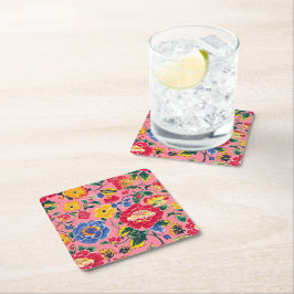 Helles Rosa Chinoiserie-Blumenmuster Rechteckiger Pappuntersetzer