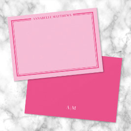 Helles Rosa Doppelrand Minimalistisches Monogramm Mitteilungskarte