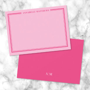 Helles Rosa Doppelrand Minimalistisches Monogramm Mitteilungskarte