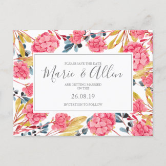 Helles Rosa Florals Save the Date Postkarte