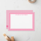 Helles Rosa-Gingham-Karo personalisiert Mitteilungskarte (Vorderseite/Rückseite Beispiel)