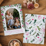 Helles Rosa & Grün Arch Frohe Weihnachten Foto<br><div class="desc">Diese Kollektion besticht durch leuchtend rosa Aquarellen,  Beeren und Wintergrün mit moderner und eleganter Typografie,  die im Winter mit botanischen Mustern geschmückt ist.</div>