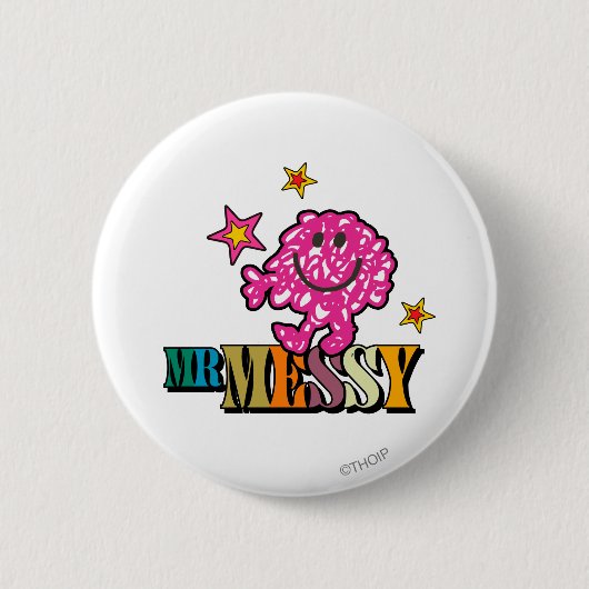 Helles Rosa Herr Messy | Funkelnde Sterne Button (Vorderseite)