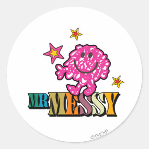 Helles Rosa Herr Messy Funkelnde Sterne Runder Aufkleber