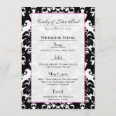 Helles rosa Herz & Wirbel Damask Menü Menükarte (Rückseite)