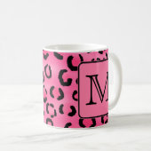 Helles rosa Leopard-Druck-Gewohnheits-Monogramm Kaffeetasse (VorderseiteRechts)