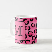 Helles rosa Leopard-Druck-Gewohnheits-Monogramm Kaffeetasse (Vorderseite Links)