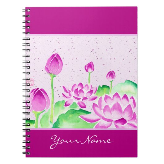 Helles rosa Lotus-Aquarell, das Washi Papier malt Notizblock (Vorderseite)