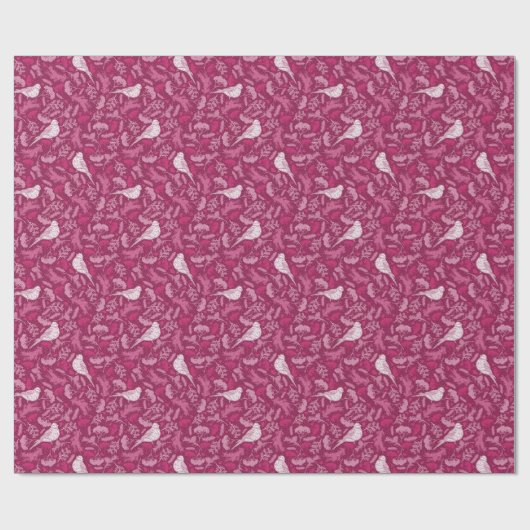 Helles rosa Mauve Winter White Bird Blumenmuster Geschenkpapier (Flach)