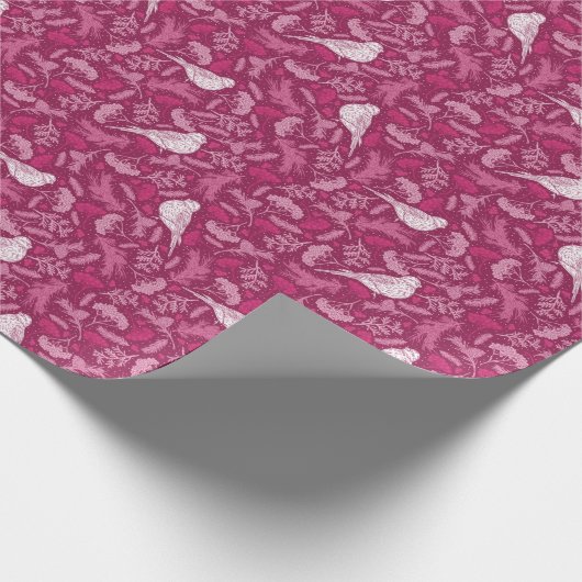 Helles rosa Mauve Winter White Bird Blumenmuster Geschenkpapier (Ecke)