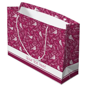 Helles rosa Mauve Winter White Bird Blumenmuster Große Geschenktüte