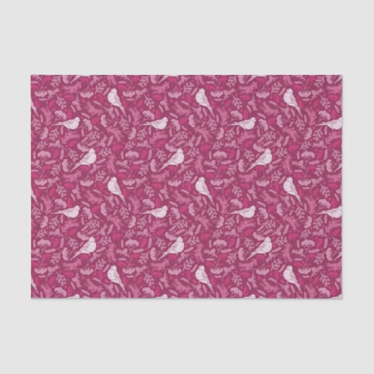 Helles rosa Mauve Winter White Bird Blumenmuster Seidenpapier (Vorderseite)