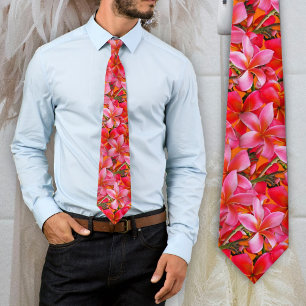 Helles Rosa-Orange-Hawaiian-Plumerien-Muster Krawatte