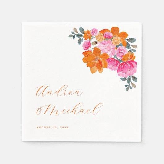 Helles Rosa & Orange Vibrannende Sommerblumenhochz Serviette (Vorderseite)