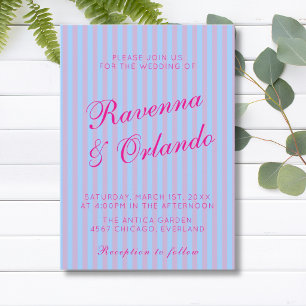 Helles Rosa Retro Blau Rosa Streifen Hochzeit Einladung