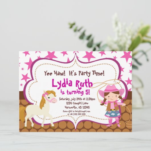 Helles rosa Stern-Cowgirl-und Einladung (Stehend Vorderseite)