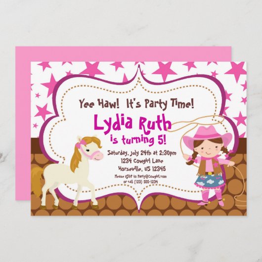 Helles rosa Stern-Cowgirl-und Einladung (Vorne/Hinten)