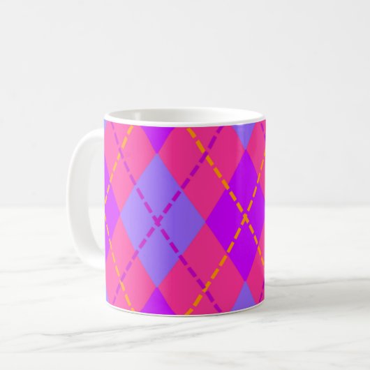 Helles Rosa und Blau Argyle-Muster Kaffeetasse (Vorderseite Links)