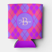 Helles Rosa und Blau Argyle-Muster Monogramm Dosenkühler (Vorderseite)