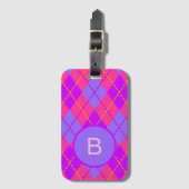 Helles Rosa und Blau Argyle-Muster Monogramm Gepäckanhänger (Vorderseite Vertikal)