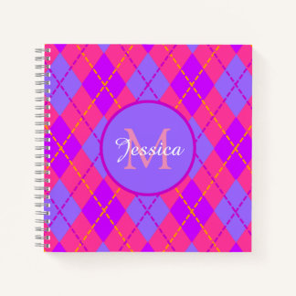 Helles Rosa und Blau Argyle-Muster Monogramm Notizblock