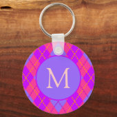 Helles Rosa und Blau Argyle-Muster Monogramm Schlüsselanhänger (Vorderseite)
