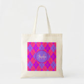 Helles Rosa und Blau Argyle-Muster Monogramm Tragetasche (Vorne)