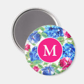 Helles Rosa und Blau Florales Hübsches Monogramm Magnet (Vorderseite/Rückseite)