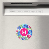 Helles Rosa und Blau Florales Hübsches Monogramm Magnet (In Situ (Geschirrspüler))