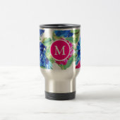 Helles Rosa und Blau Florales Hübsches Monogramm Reisebecher (Mittel)