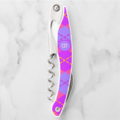 Helles rosa und blaues Argyle-Muster-Monogramm Kellnermesser (Vorderseite)