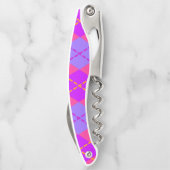 Helles rosa und blaues Argyle-Muster-Monogramm Kellnermesser (Rückseite)