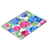 Helles Rosa und Blaues Blumen Schön Monogrammiert Notizblock (Linke Seite)