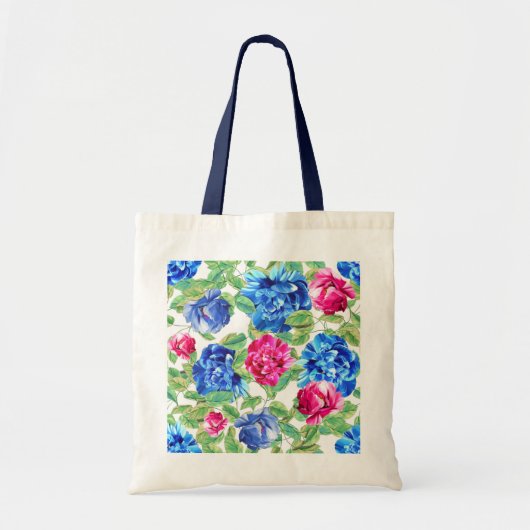 Helles Rosa und Blaues Blumenmuster Tragetasche (Vorne)