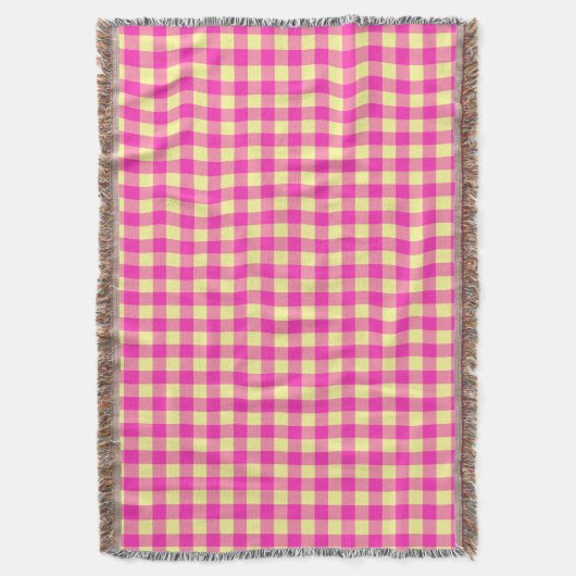 Helles Rosa und Gelb Gingham-Schachbrett  Decke (Vorderseite Vertikal)