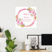 Helles Rosa und Gold Elegante Blume 16 . Geburtsta Poster (Heimbüro)