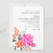 Helles Rosa und Orange Florale Hochzeit Einladung (Vorderseite)