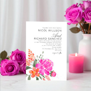 Helles Rosa und Orange Florale Hochzeit  Einladung