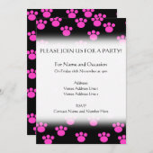 Helles, rosa und schwarz paw Druckmuster. Einladung (Vorne/Hinten)