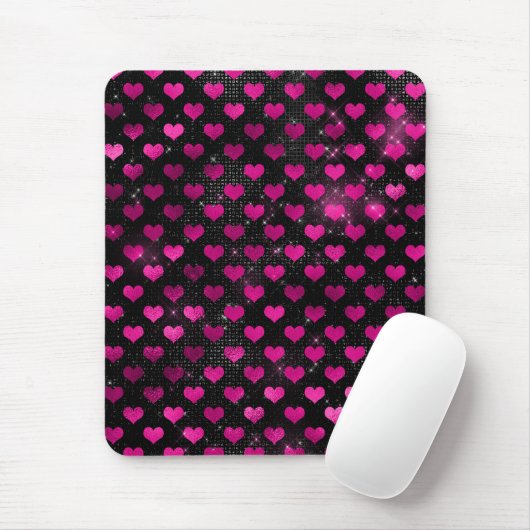 Helles rosa und schwarzes Glam Herz Muster Mousepad (Mit Mouse)