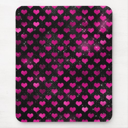 Helles rosa und schwarzes Glam Herz Muster Mousepad (Vorne)