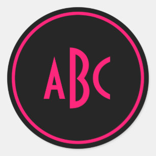 Helles Rosa und schwarzes Kreis-Monogramm Runder Aufkleber