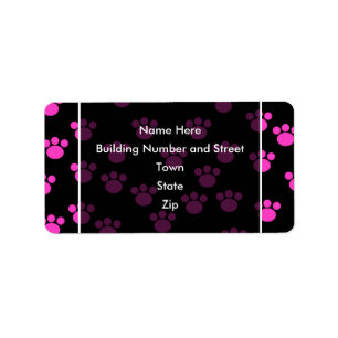 Helles rosa und schwarzes Tatzen-Druck-Muster Adressaufkleber
